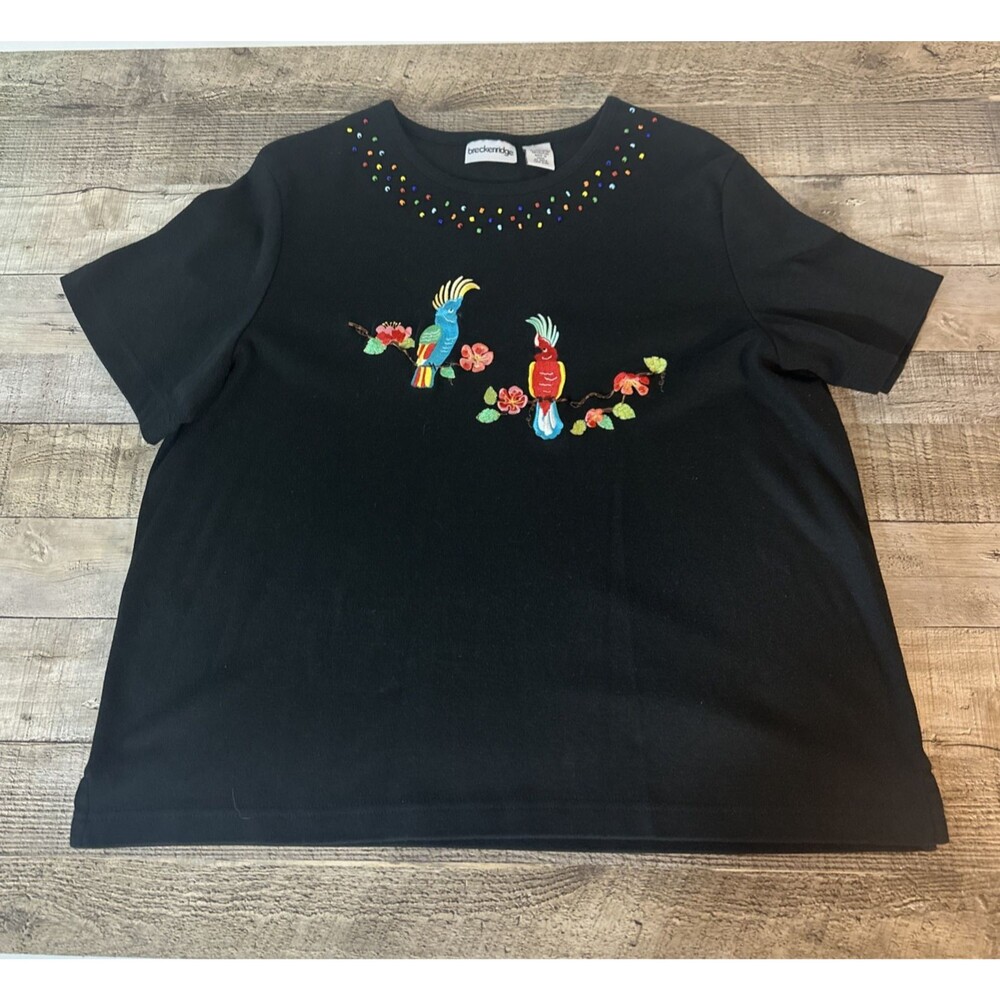Breckenridge Size XL Short Sleeve Tee Parrots Black Colorful